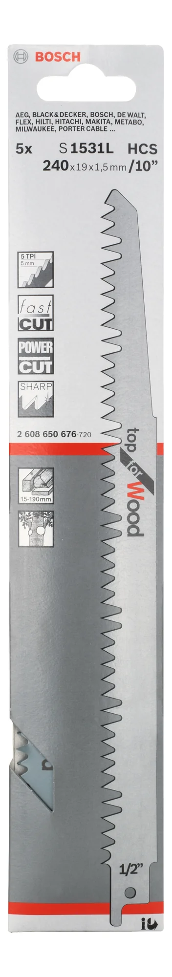 Bosch Sabre Unishank Saw Blade S1531L 5 Pack (2 608 650 676)