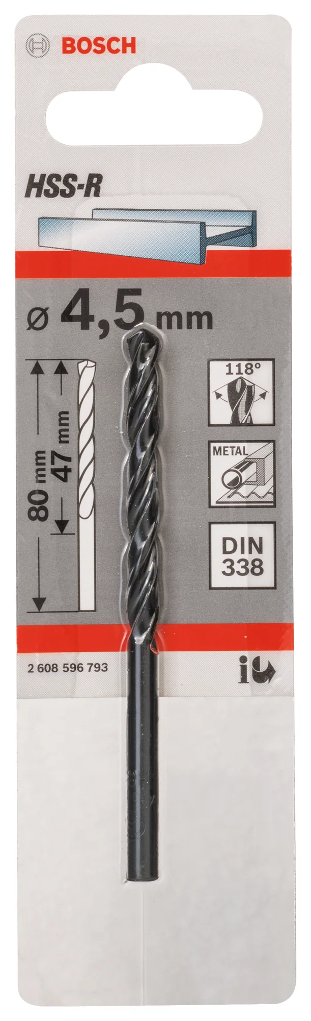 Bosch HSS-pointteq Drill 4.5 x 47 x 80mm 2608577163