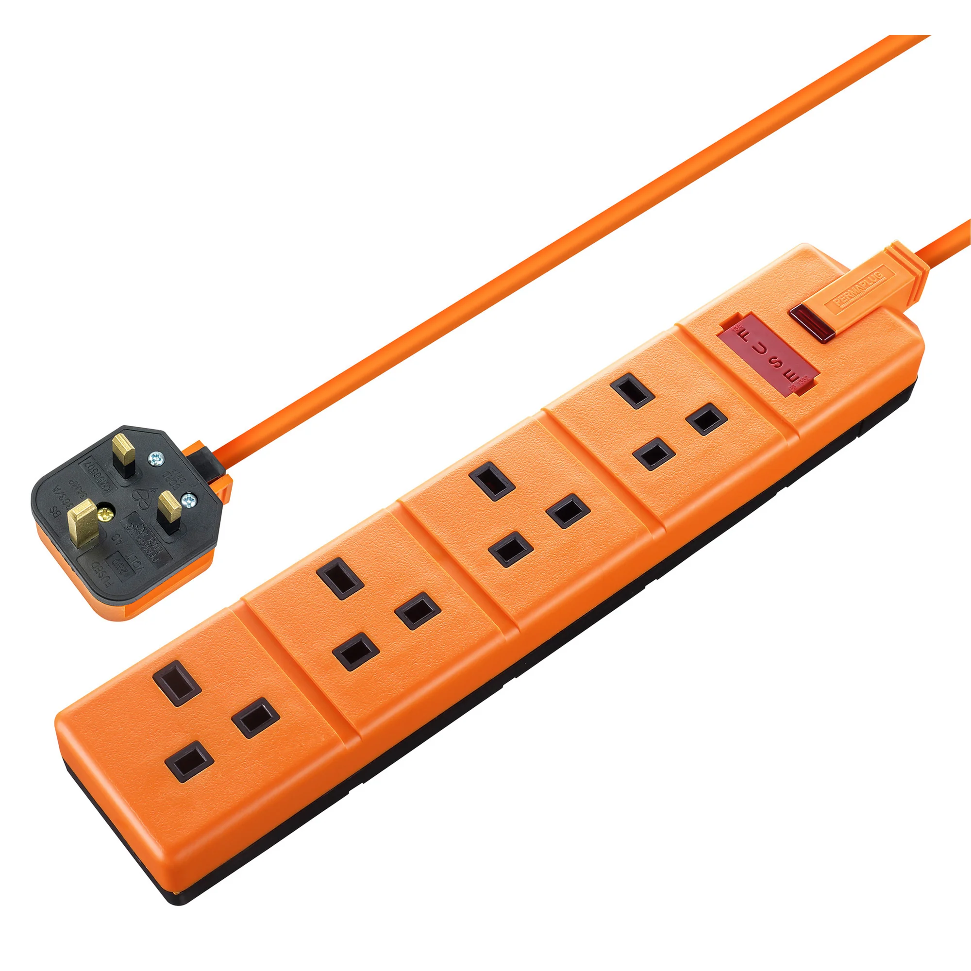 Masterplug 2m 4 Socket Heavy Duty Extention Lead Orange 13A