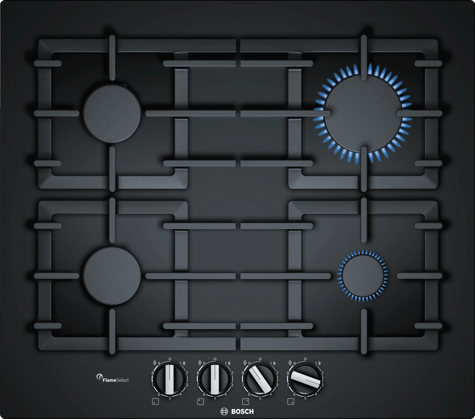 Bosch Serie 6 60cm Gas on Glass Hob with Cast Iron Supports Black - PPP6A6B90