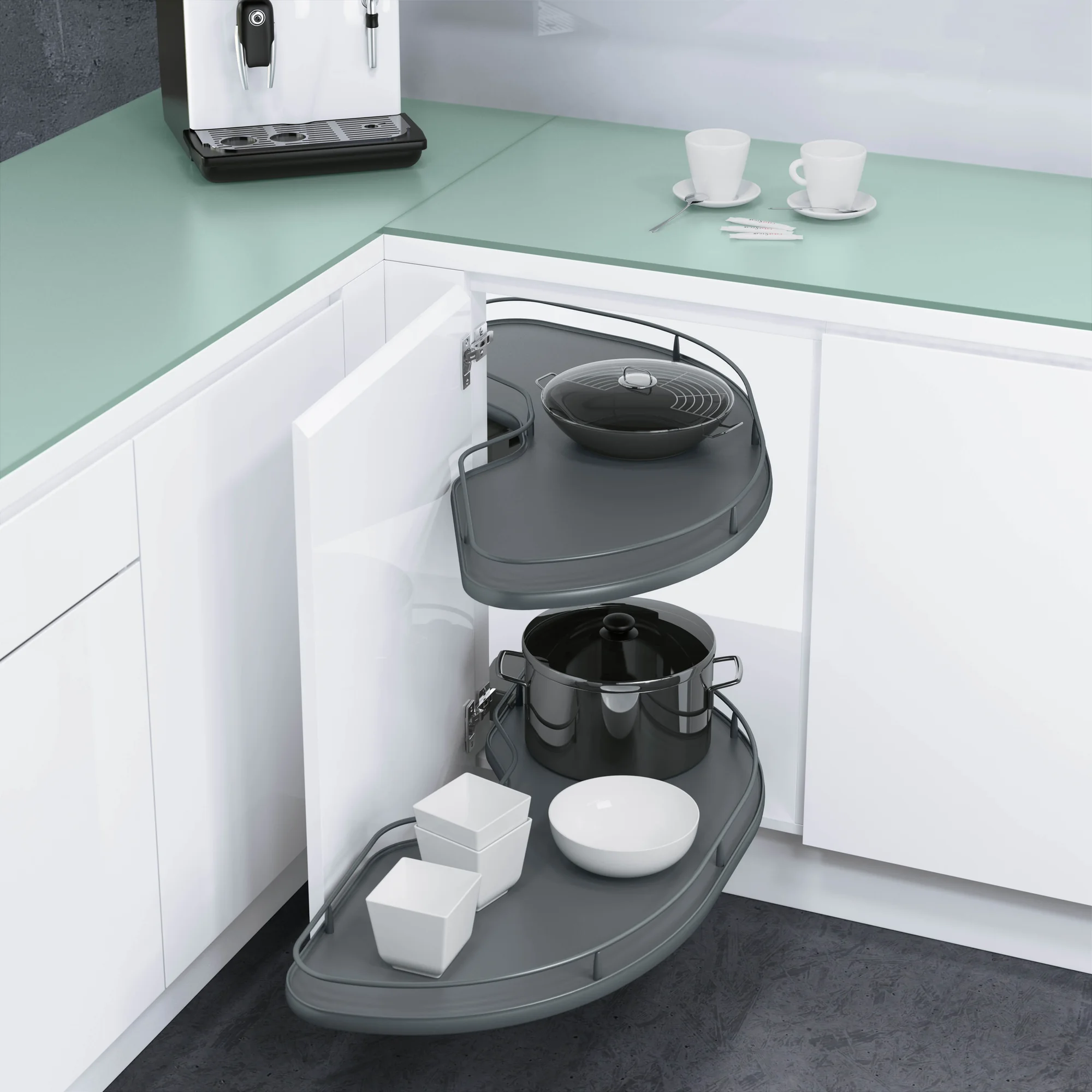 Vauth Sagel Cornerstone Maxx Power Assisted Corner Storage Solution 1000mm Mechanism for 500mm Fascia Graphite Left Hand