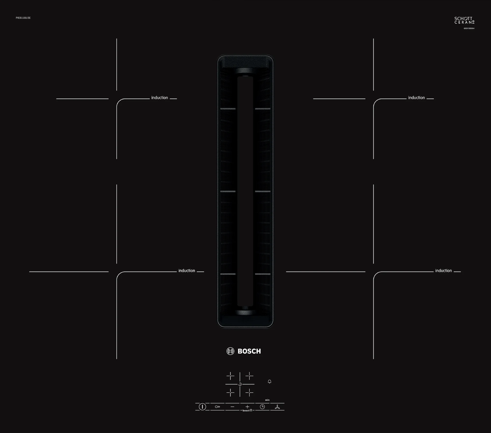 Bosch PIE611B15E Serie 4 Induction Venting Hob Black Glass 60cm