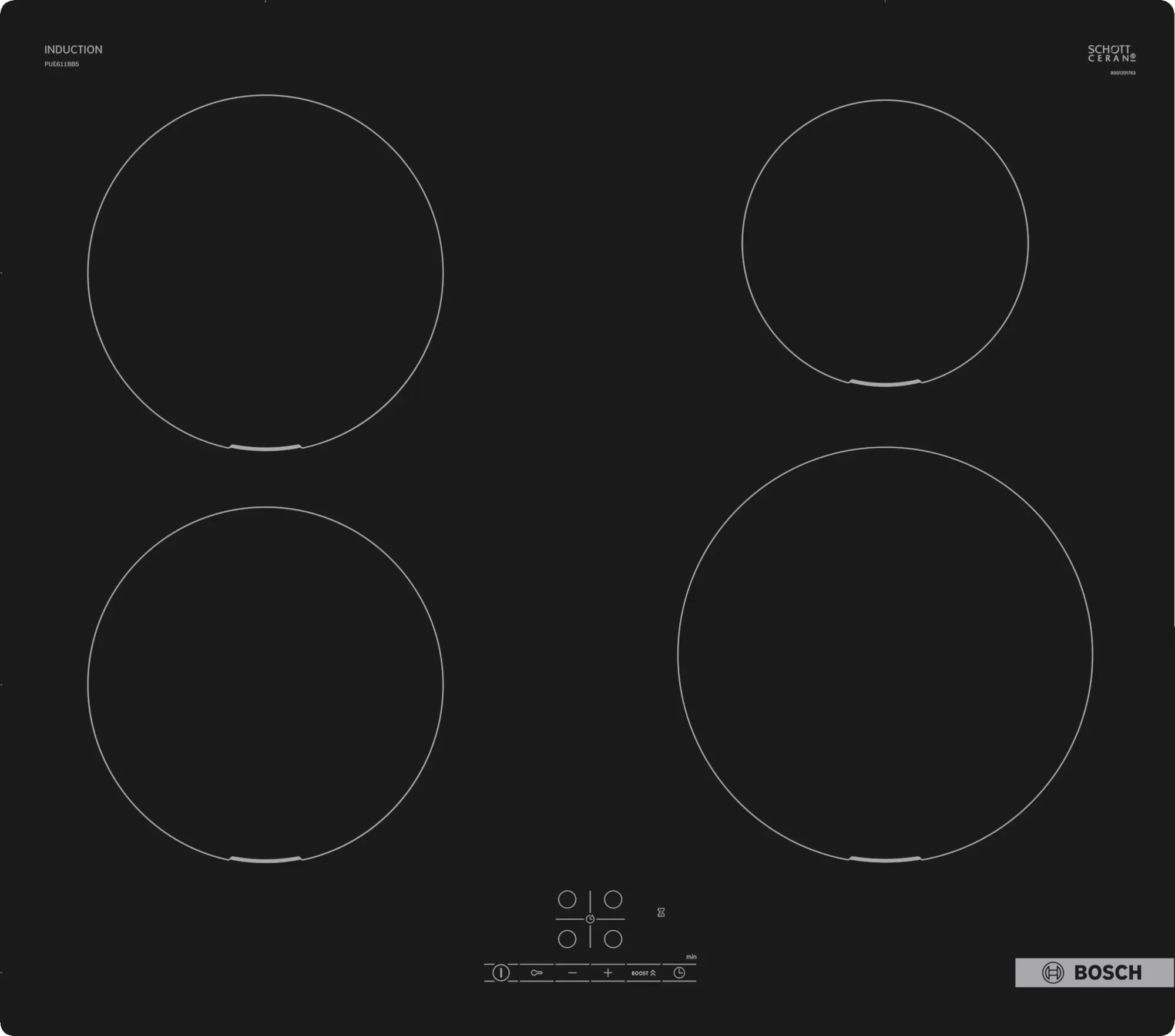 Bosch Serie 4 Plug and Play Induction Hob with Touch Control and Power Boost Black Glass 60cm - PUE611BB5B