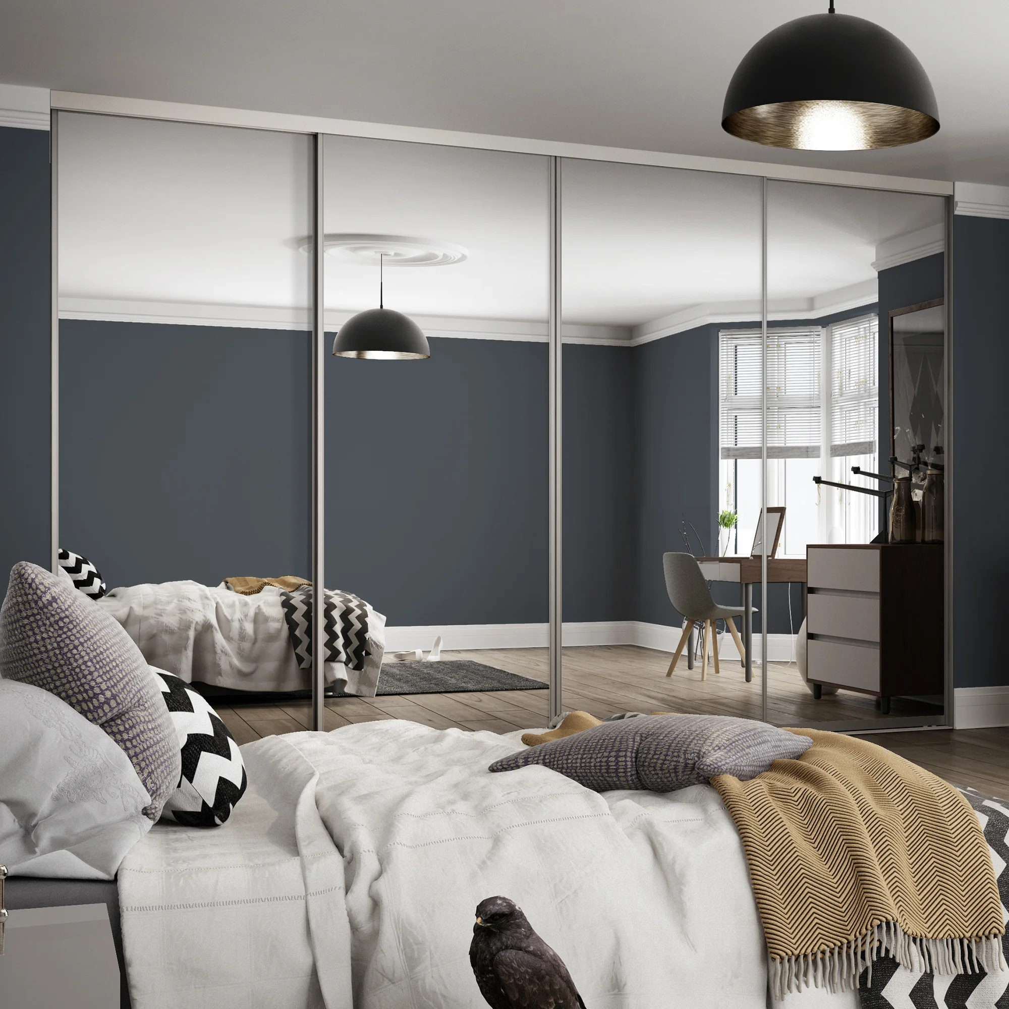 Spacepro Contour 4 x Silver Frame Mirror Sliding Doors H2260 x W2978