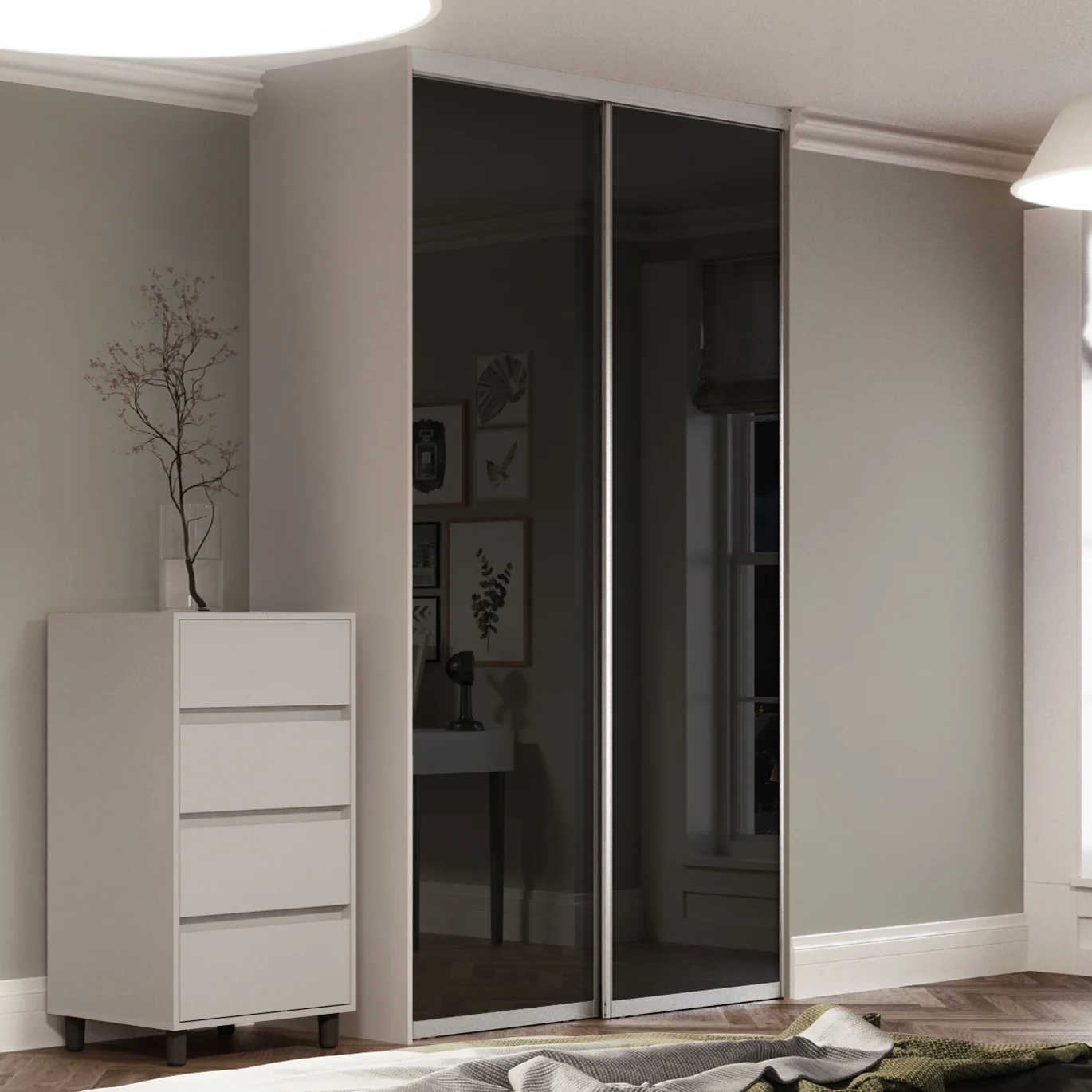 Spacepro Contour 2 x Silver Frame Black Glass Sliding Doors H2260 x W1489