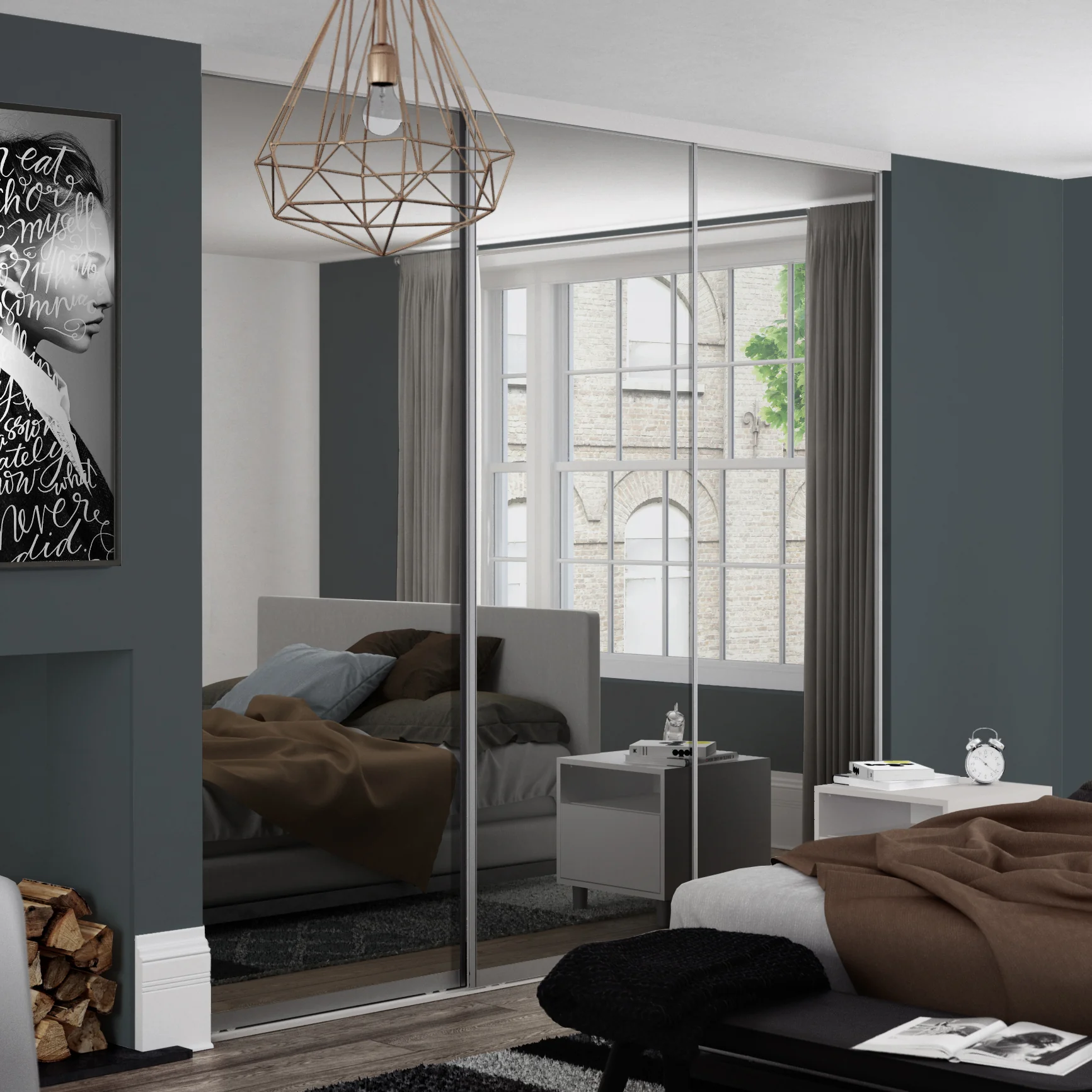 Spacepro Contour 3 x Silver Frame Mirror Sliding Doors H2260 x W2672