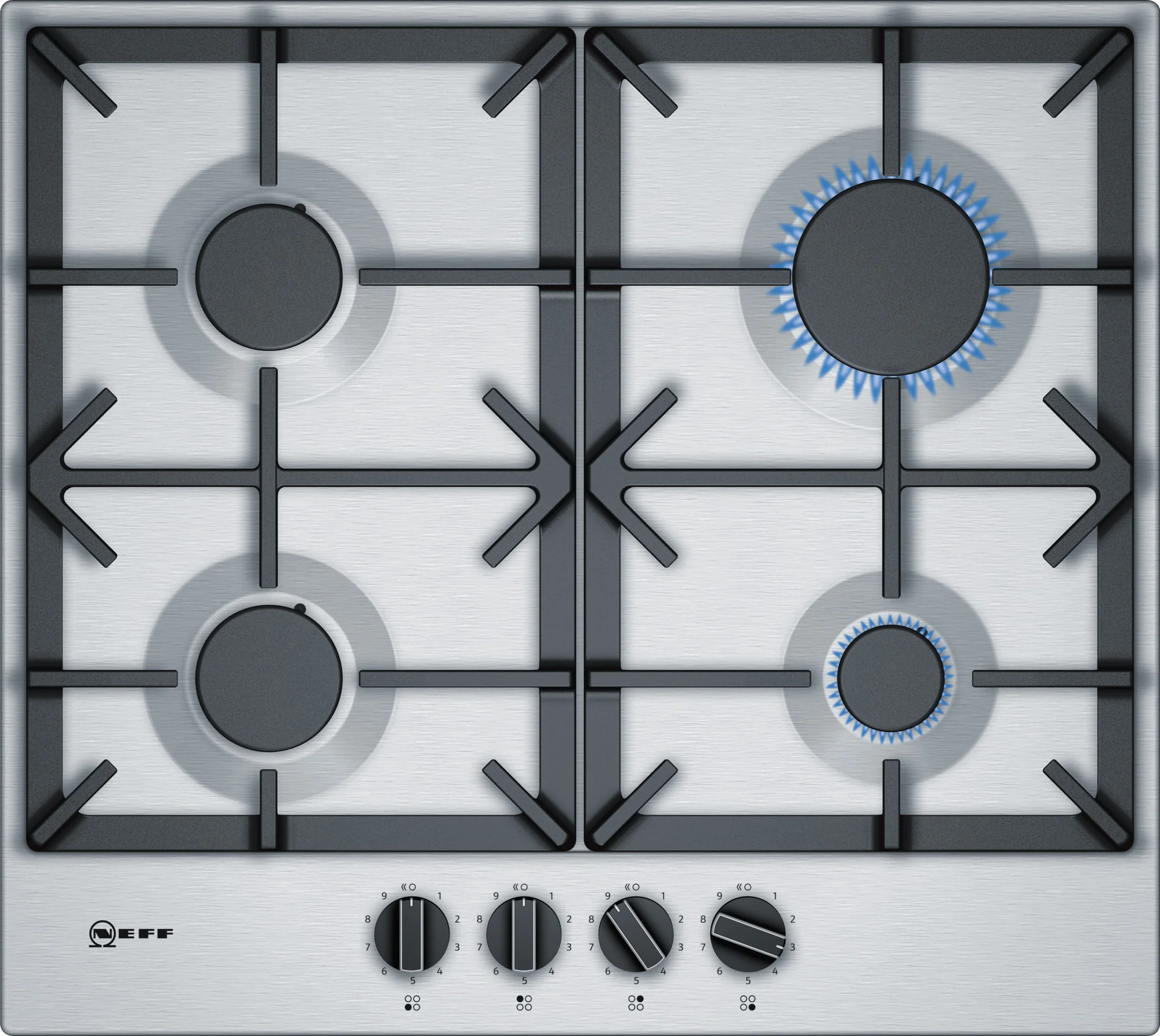 NEFF 60cm Gas Hob with Cast Iron Supports Stainless Steel - T26DS49N0