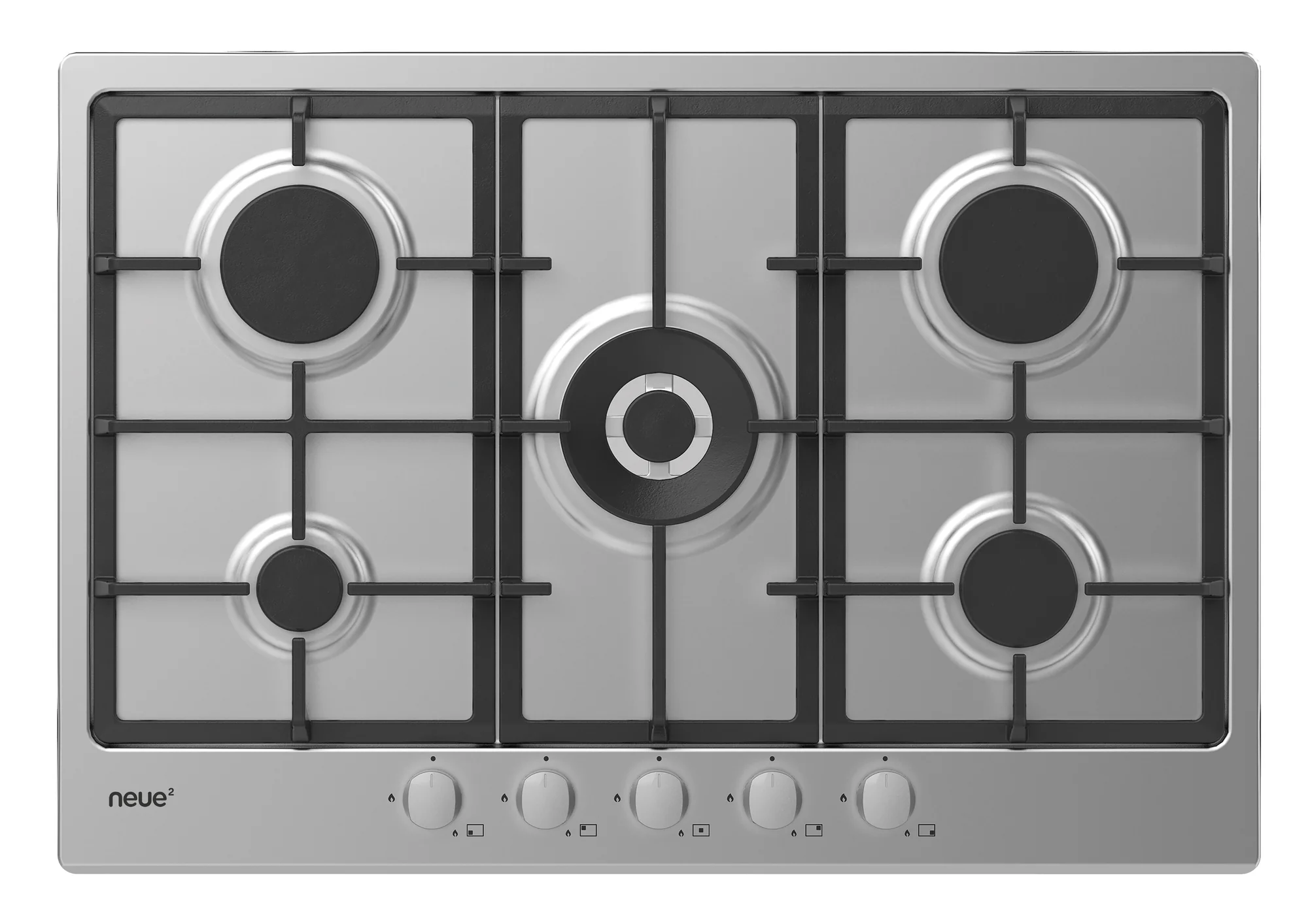 Neue 75cm Gas Hob with Cast Iron Pan Supports & Front Rotary Control Stainless Steel NHG74WX