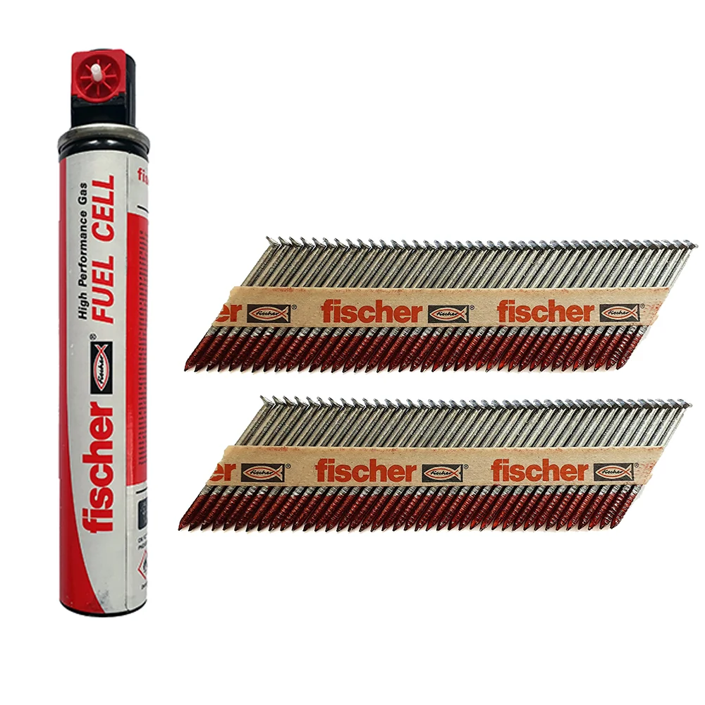 Fischer 550 Double Galvanised Nail & Gas Fuel Pack 3.1x90mm & 2.8x51mm
