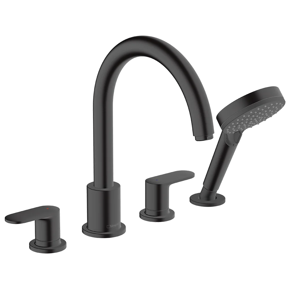 Hansgrohe Vernis Blend 4-hole rim mounted bath mixer - Matt Black - 71456670