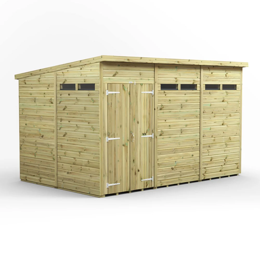 12x8 Premium Powersheds Security Pent Double Doors