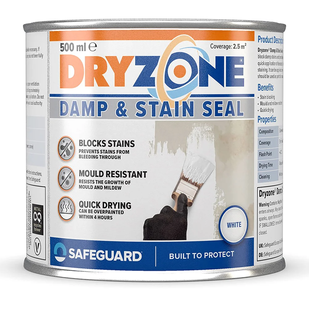 Safeguard Dryzone Stain Seal & Damp Proof Paint White 500ml