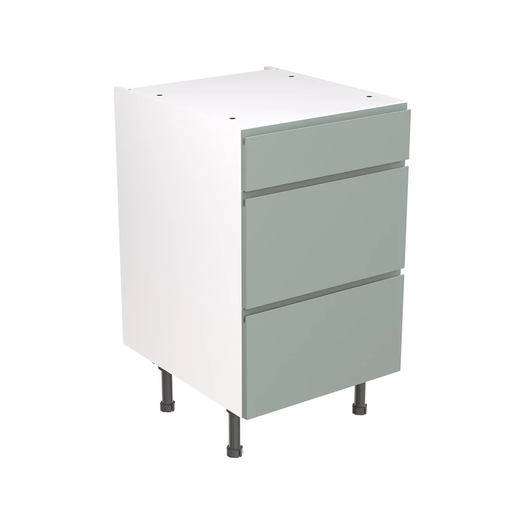 Flatpack 500 3 Drawer Base Kitchen Cabinet J-Pull Ultra Matt Sage Green